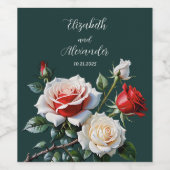 Dark Pretty pink white red roses floral wedding  ワインラベル (シングルラベル)