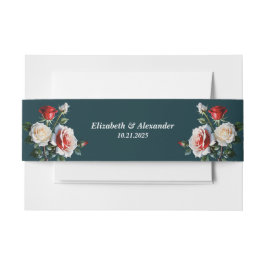 Dark Pretty pink white red roses floral wedding 招待状ベリーバンド
