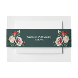 Dark Pretty pink white red roses floral wedding 招待状ベリーバンド
