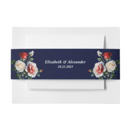 Dark Pretty pink white red roses floral wedding 招待状ベリーバンド