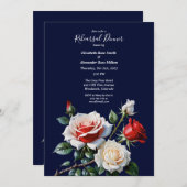 Dark Pretty pink white red roses Rehearsal dinner 招待状 (正面/裏面)