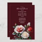 Dark Pretty pink white red roses Rehearsal dinner 招待状 (正面/裏面)