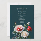 Dark Pretty pink white red roses Rehearsal dinner 招待状 (正面)