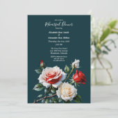 Dark Pretty pink white red roses Rehearsal dinner 招待状 (スタンド正面)