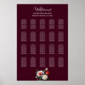 Dark Pretty pink white red roses seating chart ポスター (正面)