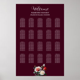 Dark Pretty pink white red roses seating chart ポスター