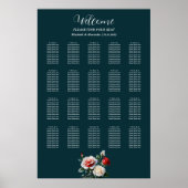Dark Pretty pink white red roses seating chart ポスター (正面)