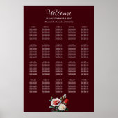 Dark Pretty pink white red roses seating chart ポスター (正面)