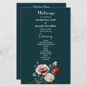 Dark Pretty pink white red roses wedding program (正面/裏面)