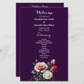 Dark Pretty pink white red roses wedding program (正面/裏面)