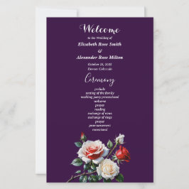 Dark Pretty pink white red roses wedding program