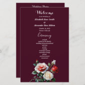 Dark Pretty pink white red roses wedding program (正面/裏面)