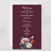 Dark Pretty pink white red roses wedding program (正面)