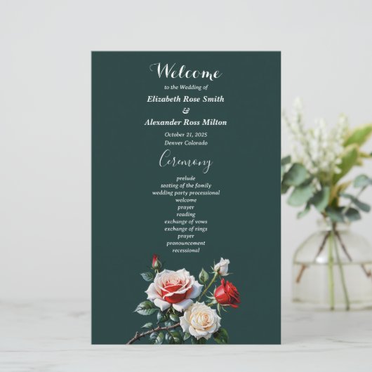 Dark Pretty pink white red roses wedding program (スタンド正面)