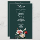 Dark Pretty pink white red roses wedding program (正面/裏面)
