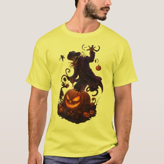 Dark Pumpkin Reaper – Creepy Halloween Skeleton Ar Tシャツ (正面)
