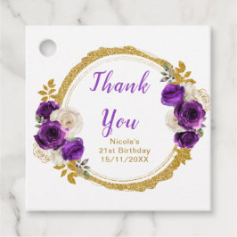 Dark Purple and Gold Elegant Flower Birthday Party フェイバータグ