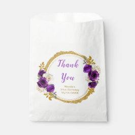 Dark Purple and Gold Elegant Flower Birthday Party フェイバーバッグ