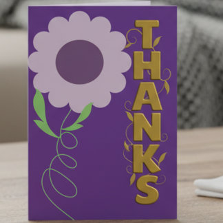 Dark Purple and Gold With Flower Thank You Card カード