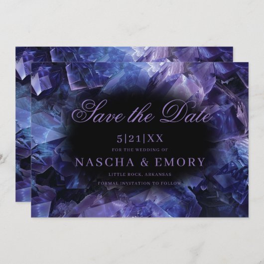 Dark Purple Boho Witch Crystals Black Wedding セーブザデート (正面/裏面)