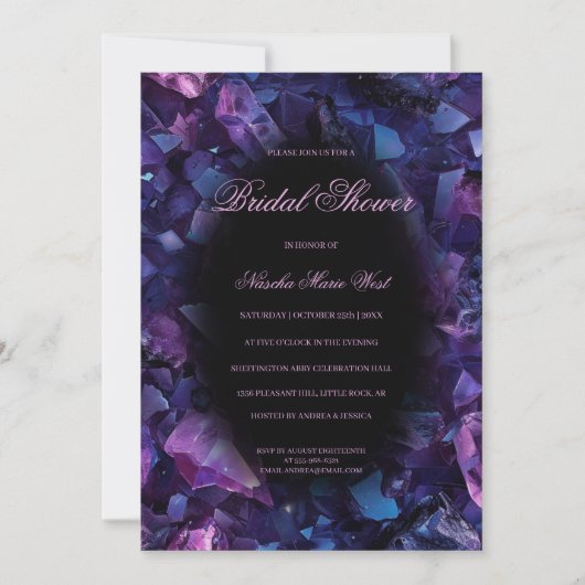 Dark Purple Boho Witch Crystals Bridal Shower 招待状 (正面)