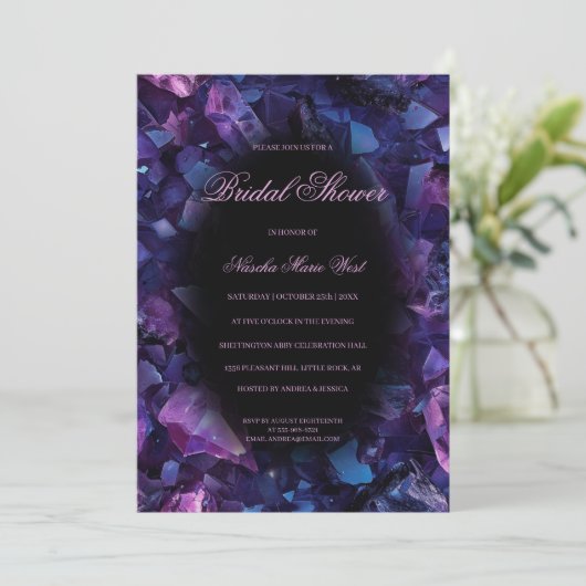 Dark Purple Boho Witch Crystals Bridal Shower 招待状 (スタンド正面)