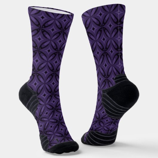 Dark Purple Colored Retro Pattern ソックス (傾斜あり)