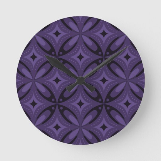 Dark Purple Colored Retro Pattern ラウンド壁時計 (正面)