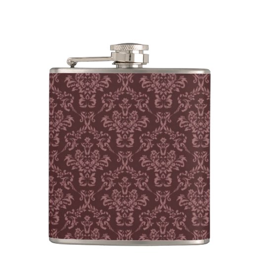 Dark Purple Damask Pattern フラスク (正面)