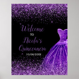 Dark Purple Dress Faux Glitter Quinceanera Welcome ポスター