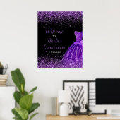 Dark Purple Dress Faux Glitter Quinceanera Welcome ポスター (ホームオフィス)