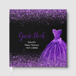 Dark Purple Dress Faux Glitter Sweet 16 Birthday ゲストブック