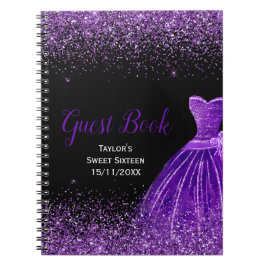 Dark Purple Dress Faux Glitter Sweet 16 Birthday ノートブック