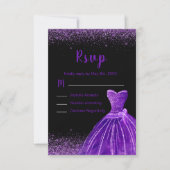 Dark Purple Dress Faux Glitter Sweet 16 Birthday 出欠カード (正面)