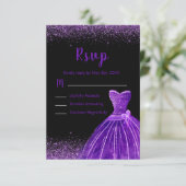 Dark Purple Dress Faux Glitter Sweet 16 Birthday 出欠カード (スタンド正面)