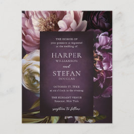 Dark Purple Fine Art Floral Budget Wedding Invite チラシ