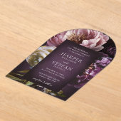 Dark Purple Fine Art Floral Elegant Wedding アクリル招待状 (レイダウン)