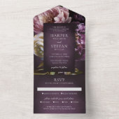Dark Purple Fine Art Floral Elegant Wedding オールインワン招待状 (内側)