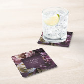 Dark Purple Fine Art Floral Elegant Wedding スクエアペーパーコースター (インサイチュ)