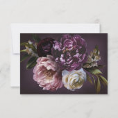 Dark Purple Fine Art Floral Elegant Wedding 出欠カード (裏面)