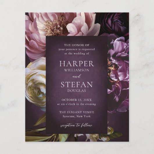 Dark Purple Fine Art Floral Wedding Invitation チラシ (正面)