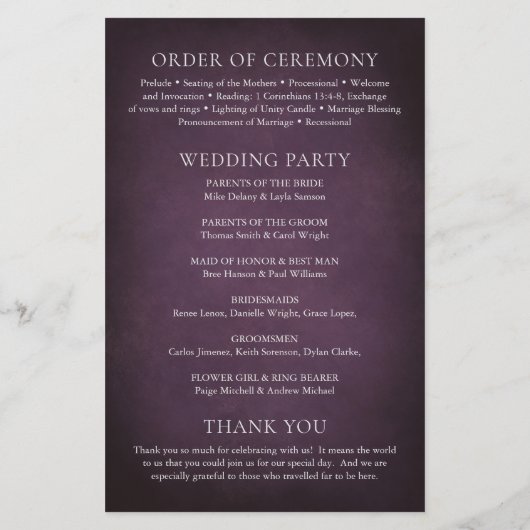 Dark Purple Fine Art Floral Wedding Program (裏面)