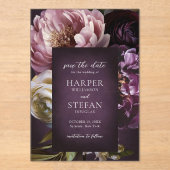 Dark Purple Fine Art Floral Wedding Save the Date アクリル招待状 (正面)