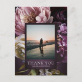 Dark Purple Fine Art Floral Wedding Thank You ポストカード (正面)