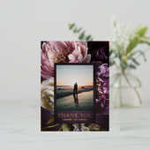 Dark Purple Fine Art Floral Wedding Thank You 箔招待状ポストカード (立ち正面)