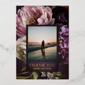 Dark Purple Fine Art Floral Wedding Thank You 箔招待状 (正面)