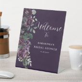 Dark Purple Floral Bridal Shower Welcome  台座サイン (インサイチュ)