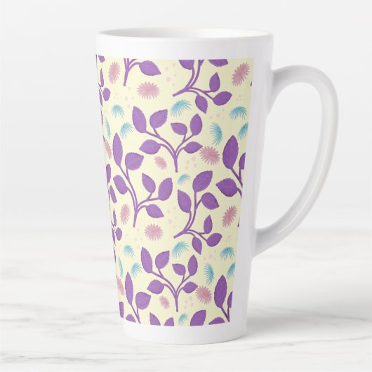 Dark Purple Floral Pattern | Aesthetic Seamless  カフェラテマグ (右)
