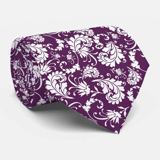 Dark Purple Floral Pattern Custom Necktie ネクタイ (ロール)