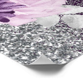 Dark Purple Floral Silver Wedding Welcome ポスター (角)